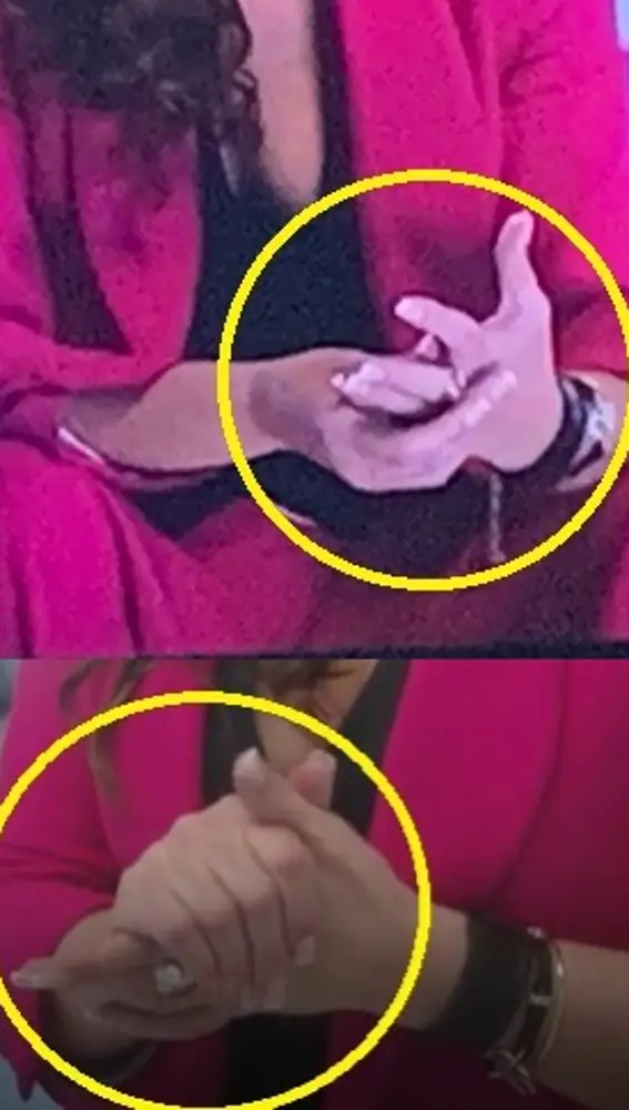 Desde el inicio de la entrevista, Rocío Carrasco no para de tocarse el anillo de la mano izquierda
