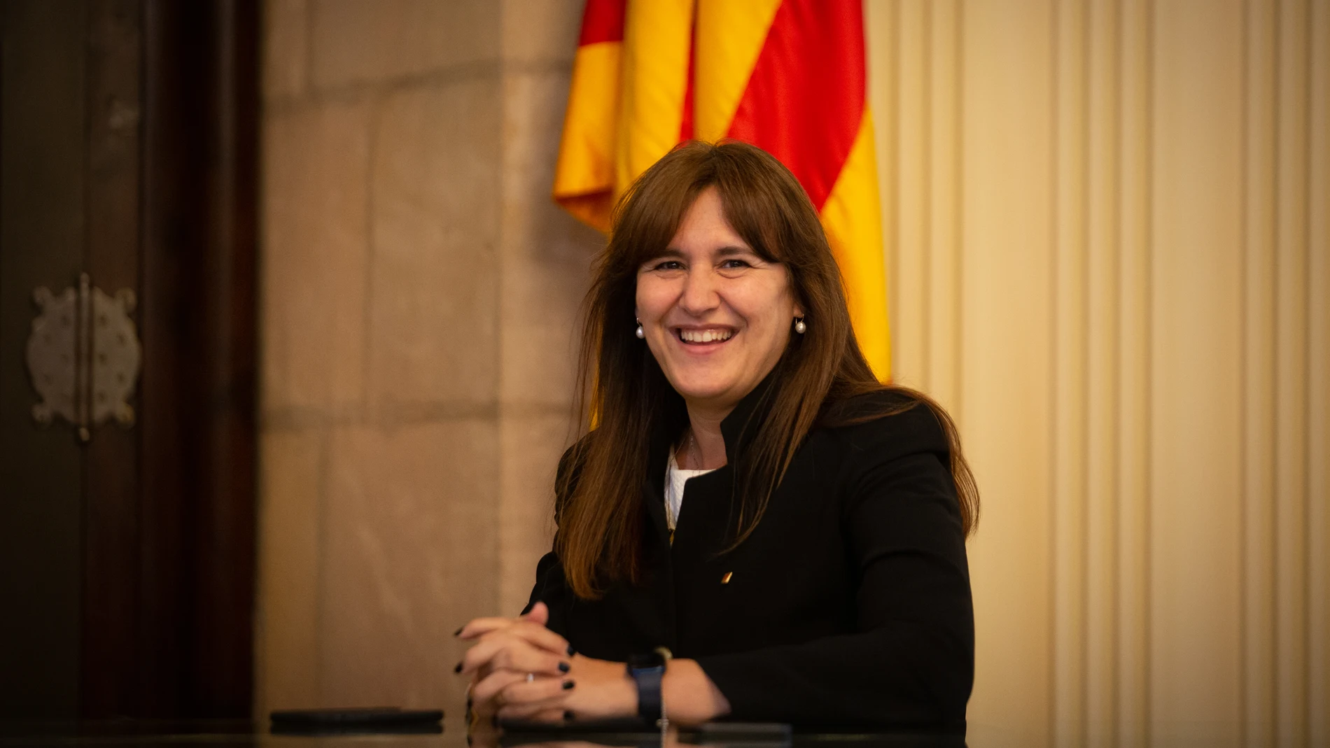 La presidenta del Parlament, Laura Borràs, durante una reunión con la líder CUP, en Barcelona, Catalunya (España).