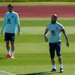 Sergio Ramos, durante el entrenamiento de la selección