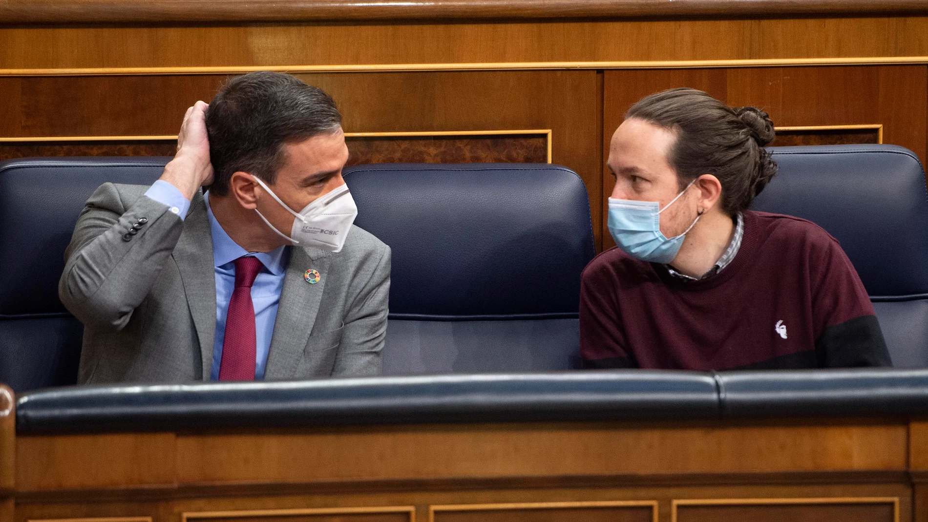 Pedro Sánchez y Pablo Iglesias, ayer en su última sesión de control al Gobierno juntos