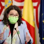 La vicepresidenta y portavoz del Gobierno valenciano, Mónica Oltra, durante la rueda de prensa posterior al Pleno del Consell