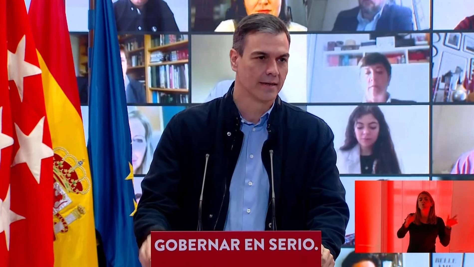 El presidente del Gobierno y secretario general del PSOE, Pedro Sánchez, en la presentación de la candidatura de Ángel Gabilondo.PSOE27/03/2021