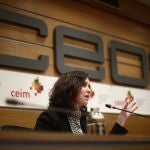 La presidenta de la Comunidad de Madrid y candidata a la reelección, Isabel Díaz Ayuso, interviene durante la presentación de un programa económico del PP de Madrid para las elecciones del próximo 4 de mayo, en la Sede de CEIM, Madrid, (España), a 29 de marzo de 2021.29 MARZO 2021;ISABEL DIAZ AYUSO;PP;ELECIONES;4 DE MAYOEduardo Parra / Europa Press29/03/2021