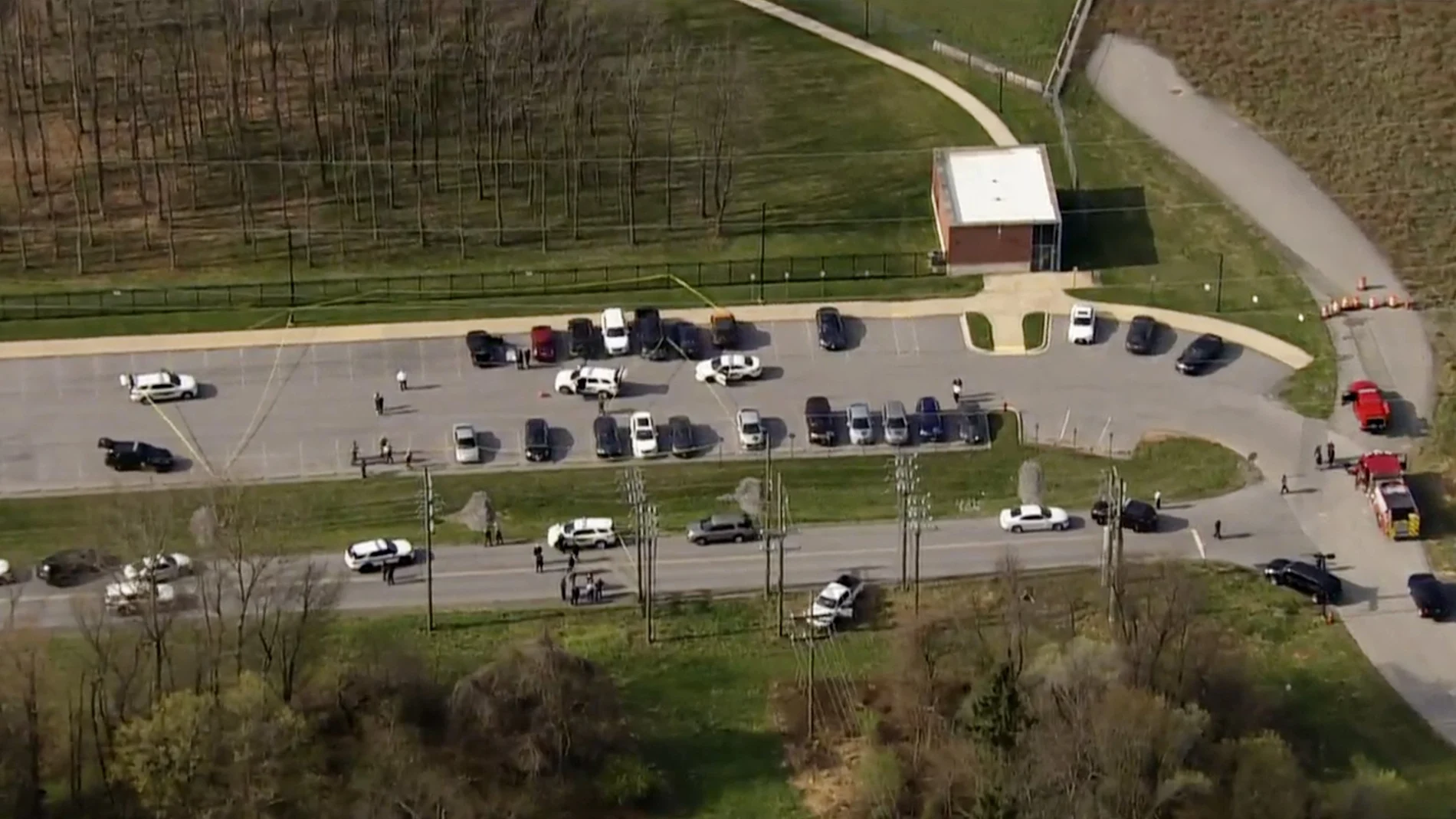 Una foto aérea del aparcamiento en el que se ha producido el tiroteo hoy en Frederick
