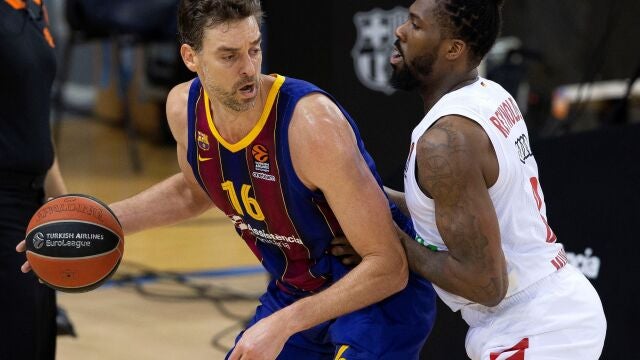 Pau Gasol, en el partido en el que reapareció con el Barça ante el Bayern Múnich