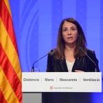 La consellera de Presidencia y portavoz del Govern, Meritxell Budó, en rueda de prensa telemática.