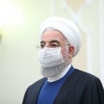 El presidente de Irán, Hasan Ruhani, tras su reunión con el ministro de Exteriores ruso, Sergei Lavrov, en Teherán