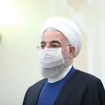 El presidente de Irán, Hasan Ruhani, tras su reunión con el ministro de Exteriores ruso, Sergei Lavrov, en Teherán
