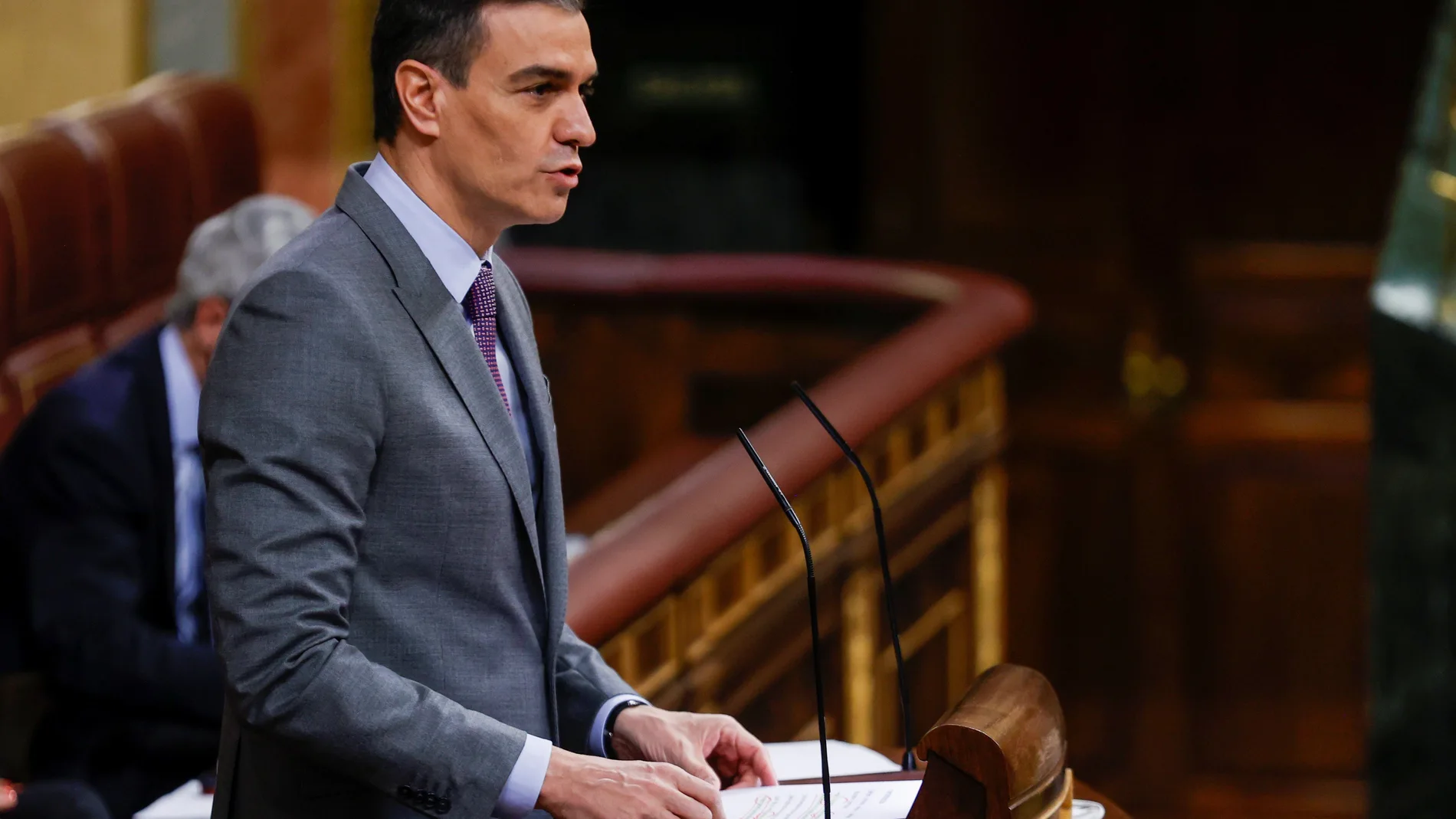 El presidente del Gobierno, Pedro Sánchez durante la sesión de este miércoles en el Congreso donde el Gobierno defenderá el Plan de Recuperación
