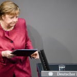 La canciller alemana Angela Merkel, hoy en el Bundestag