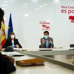 El secretario regional del PSOE, Luis Tudanca, durante la reunión con el sindicato UGT