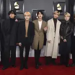 FILE - BTS arrives at the 62nd annual Grammy Awards in Los Angeles on Jan. 26, 2020. The popular band will perfrom at this month&#39;s Grammy Awards. (Photo by Jordan Strauss/Invision/AP, File)
