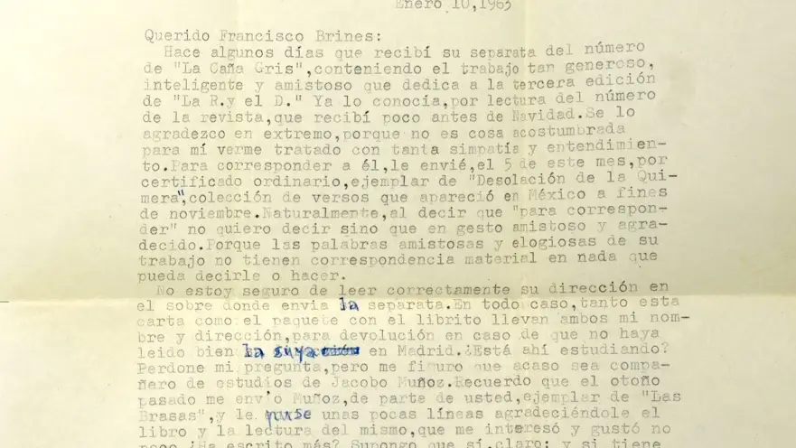Carta de Luis Cernuda a Francisco Brines