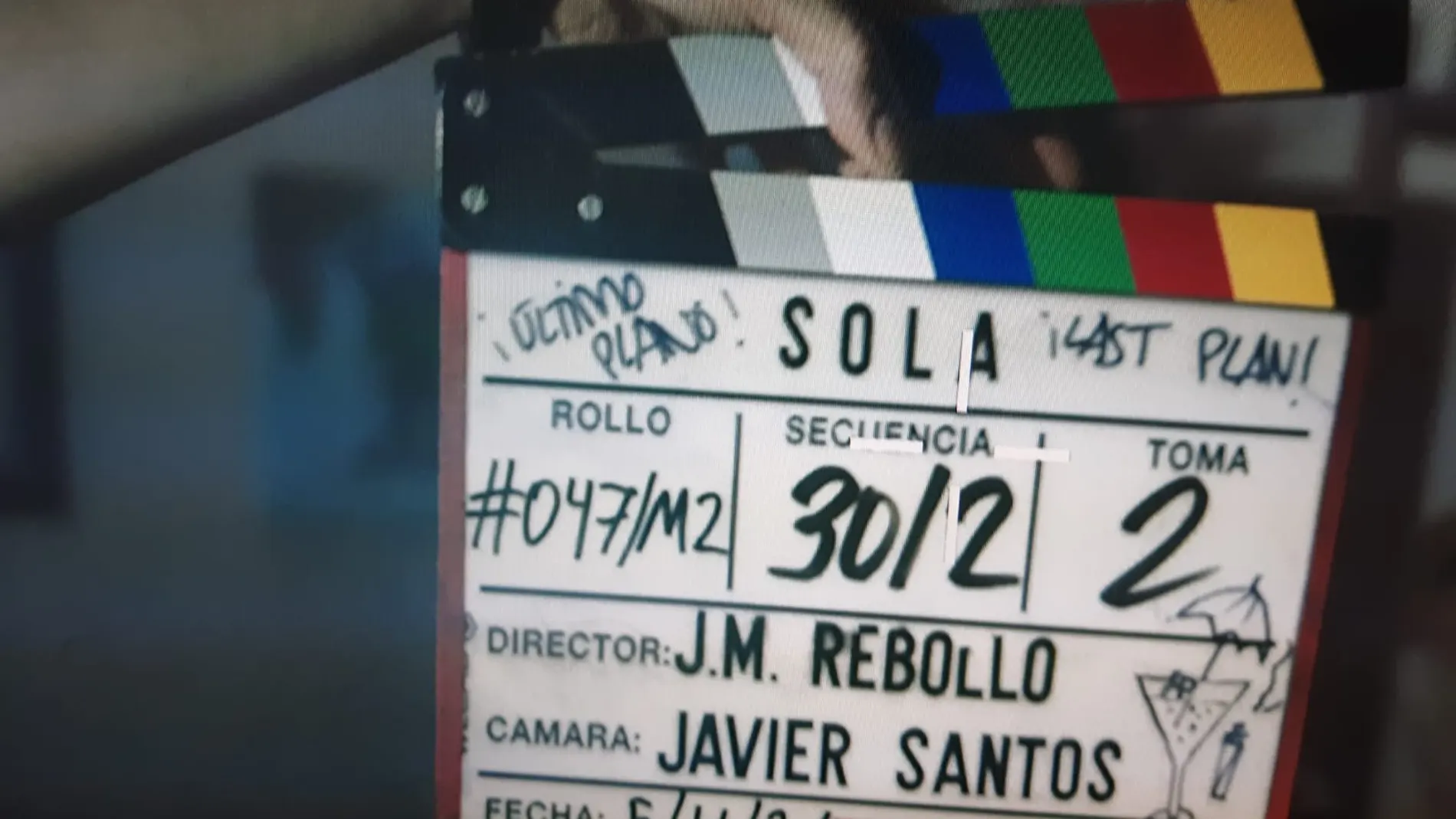 Claqueta de la película "Sola", dirigida por José Manuel Rebollo