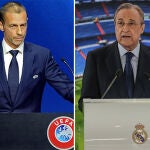 Aleksander Ceferin, presidente de UEFA, y Florentino Pérez, presidente del Real Madrid.