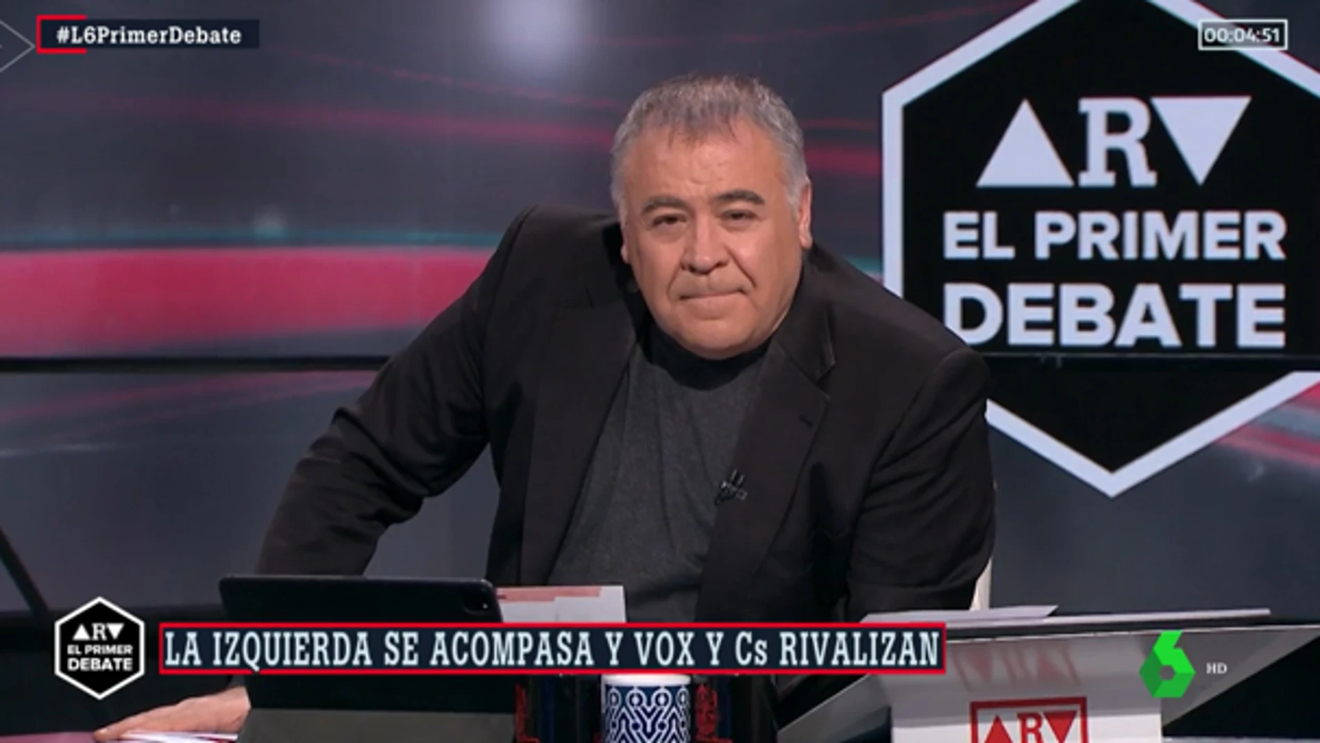 Antonio García Ferreras durante el especial de 'Al Rojo Vivo' por el debate de los candidatos a la presidencia de la Comunidad de Madrid.
