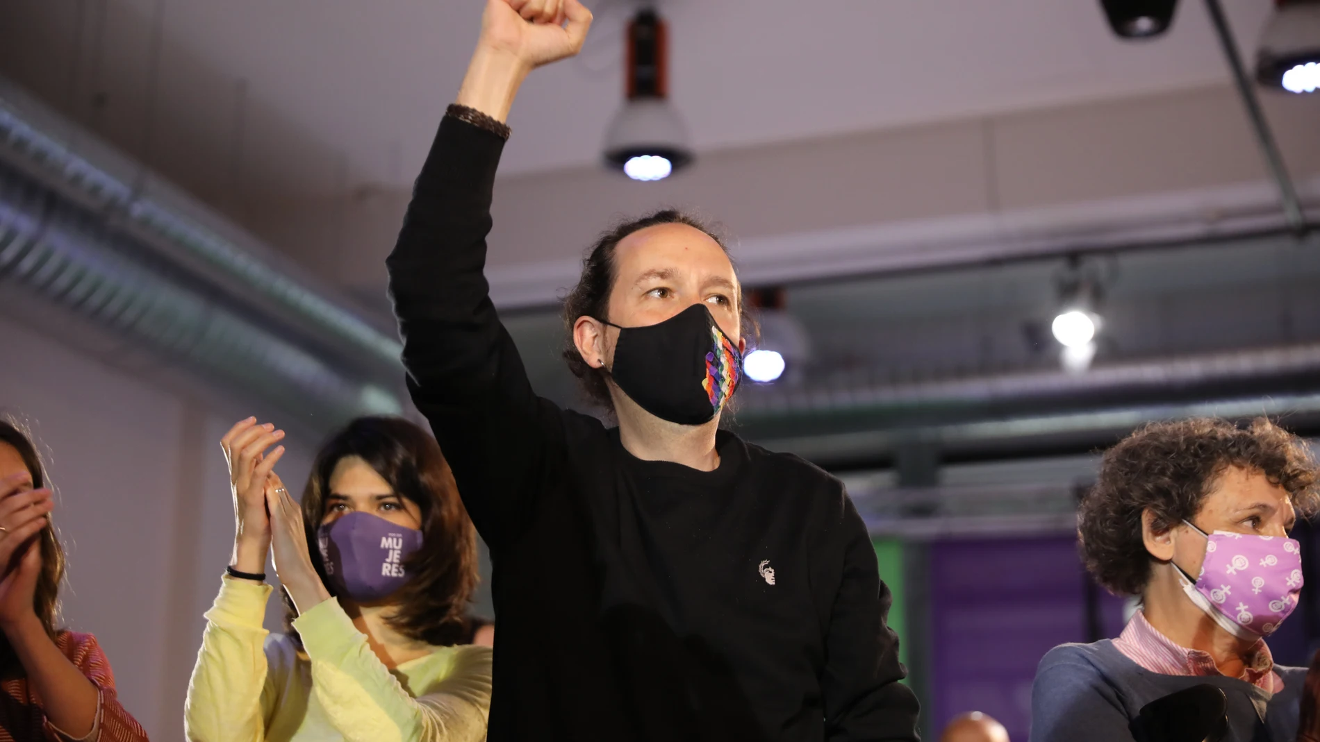 Acto feminista de campa–a de Unidas-Podemos. Pablo Iglesias, Irene Montero, Yolanda D’az, Isa Serra.@Cipriano Pastrano