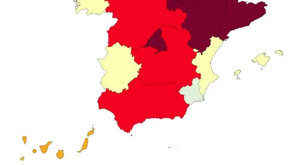 Fuente. Ministerio de Sanidad. Mapa que indica que la Región de Murcia ha alcanzado la &quot;nueva normalidad&quot;