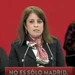 La portavoz del PSOE en el Congreso, Adriana Lastra, durante un mitin en Ferraz