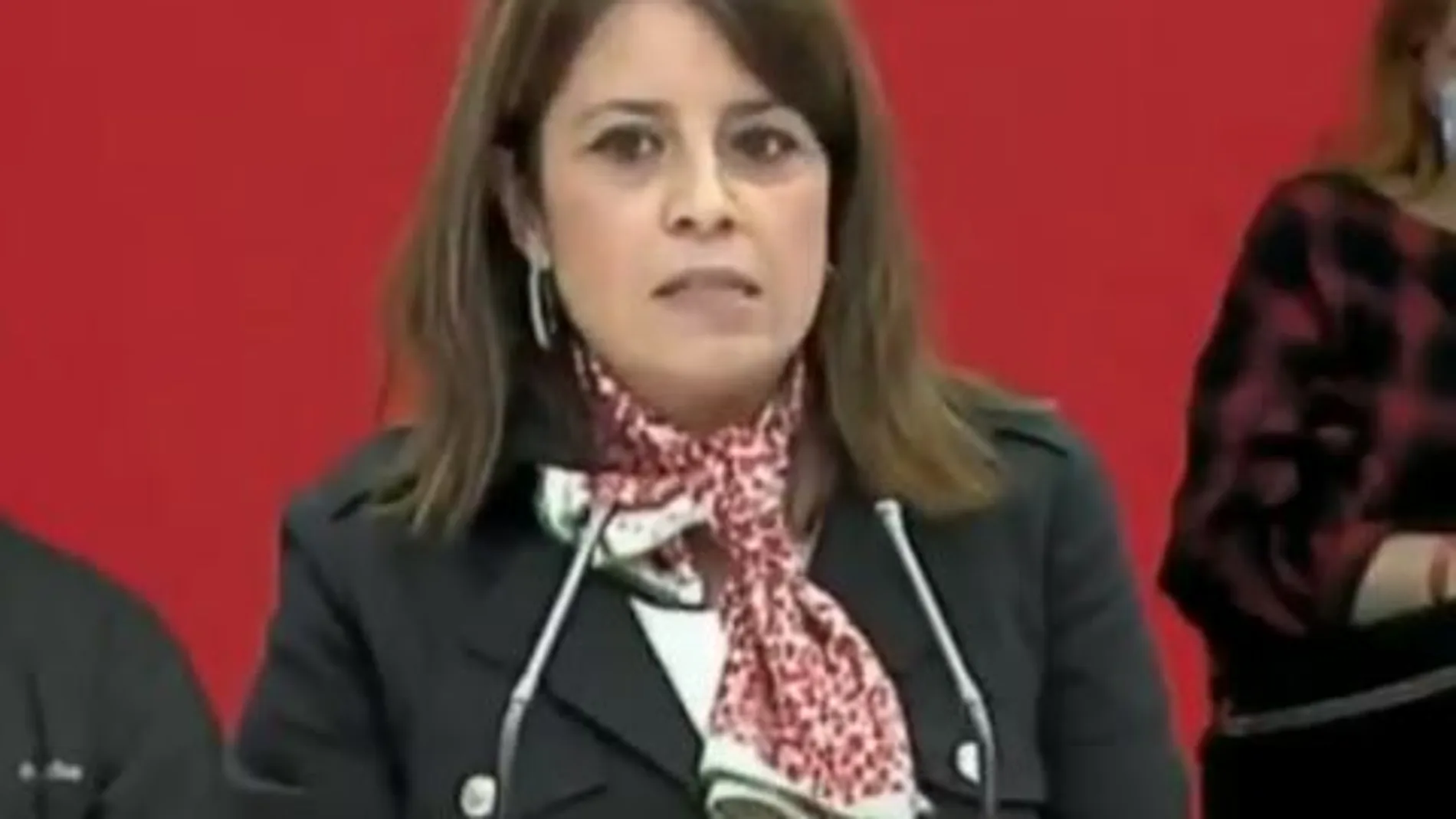 La portavoz del PSOE en el Congreso, Adriana Lastra, durante un mitin en Ferraz