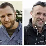 Combo de dos fotos que muestra a los periodistas españoles David Beriain y Roberto Fraile, asesinados en Burkina Faso mientras grababan un documental sobre caza furtiva, uno de sus trabajos bajo la productora 93 metros
