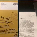 La carta que el diputado de EH Bildu recibió el pasado 11 de marzo