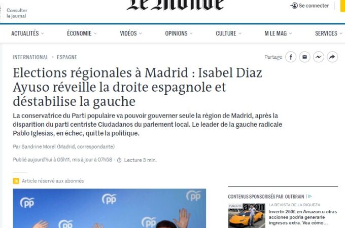 El artículo de Le Monde sobre la victoria de Ayuso