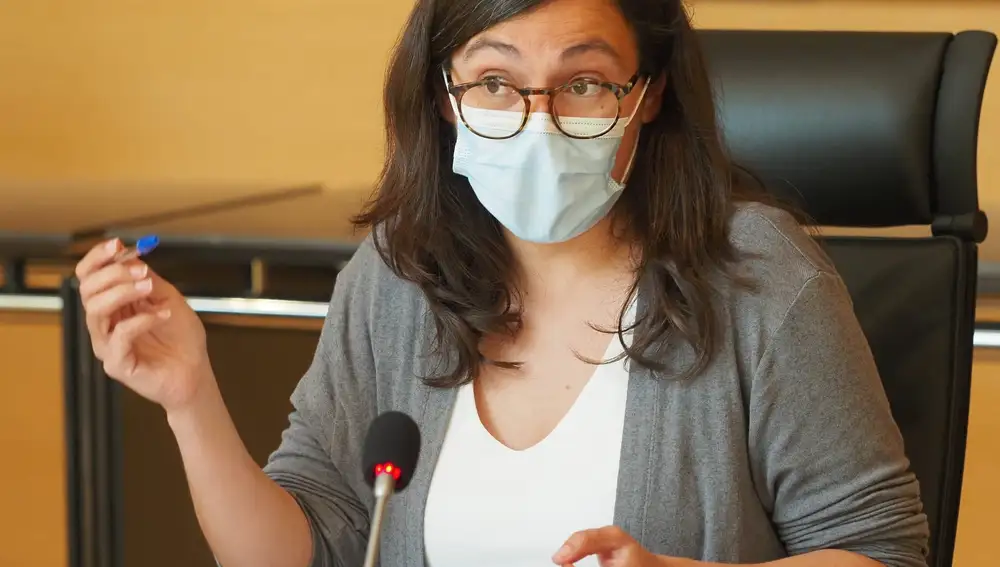 La procuradora de Podemos Laura Domínguez durante la Comisión de Sanidad de las Cortes