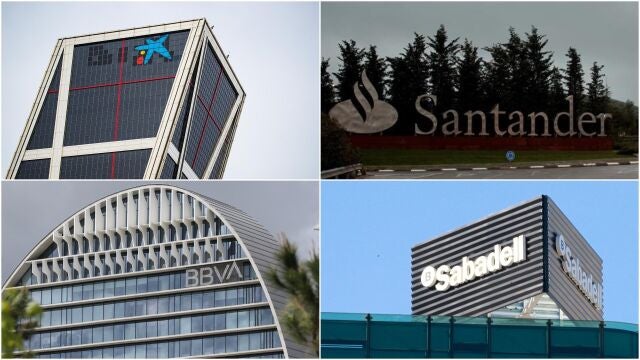 Logos de CaixaBank, Banco Santander, BBVA y Banco Sabadell