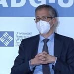 El gobernador del Banco de España, Pablo Hernández de Cos, durante su intervención en un acto organizado por la Universidad Francisco de Vitoria y el Instituto Atlántico de Gobierno