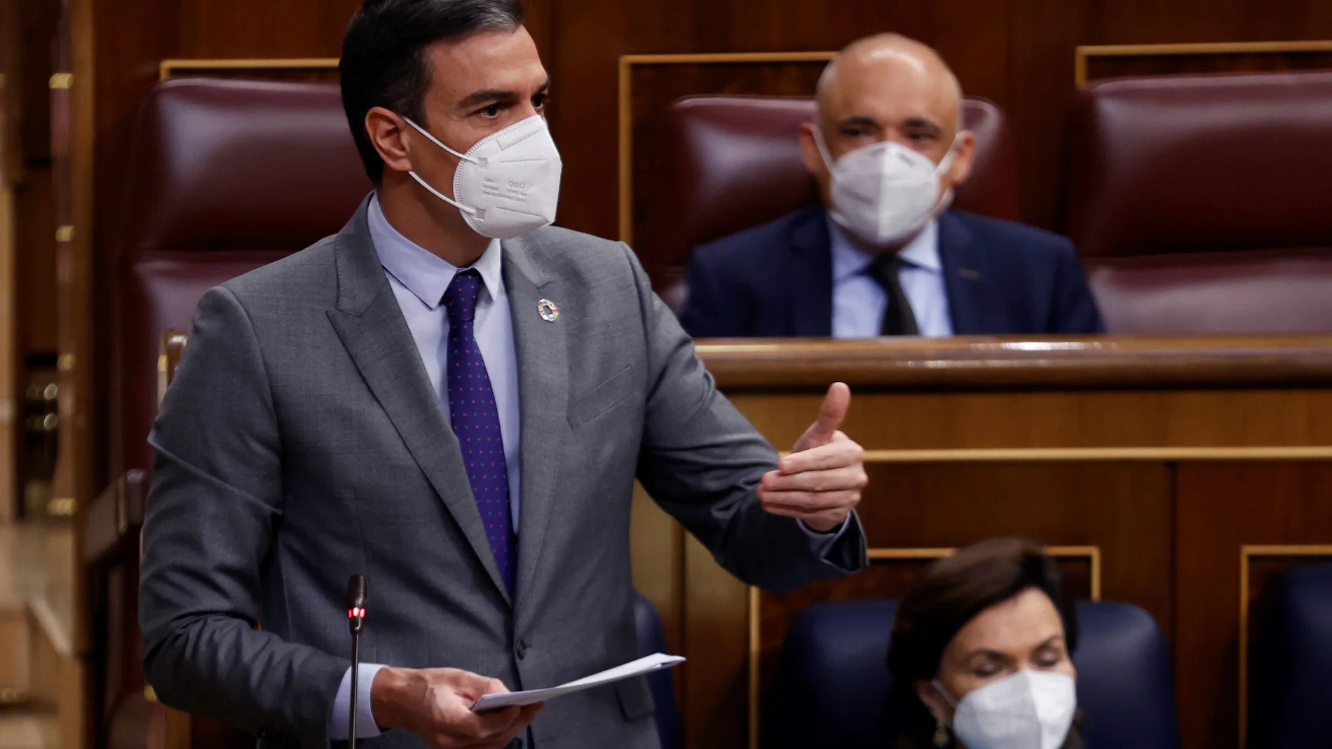 El presidente del Gobierno, Pedro Sánchez, durante su intervención en la sesión de control al Ejecutivo en el Congreso.