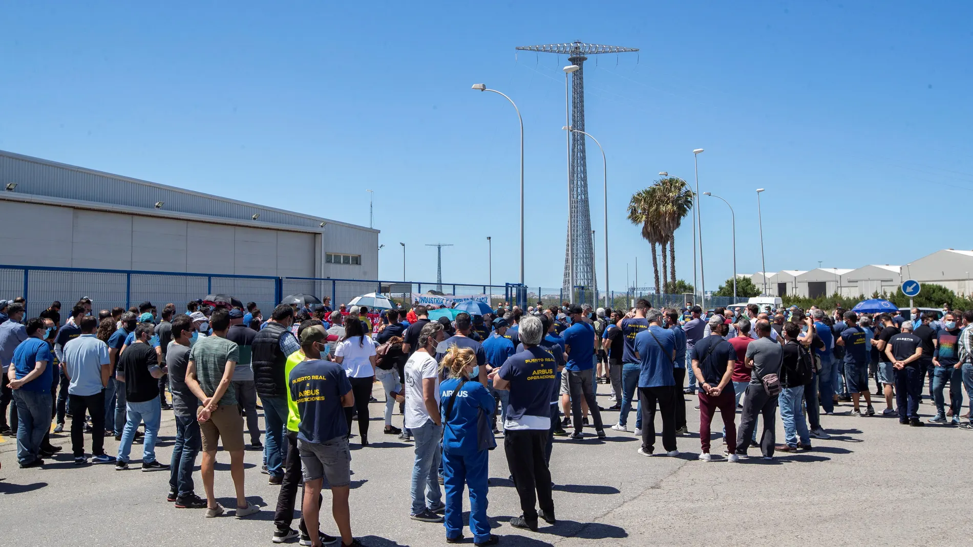 Protesta de trabajadores de Airbus en la planta de Puerto Real
