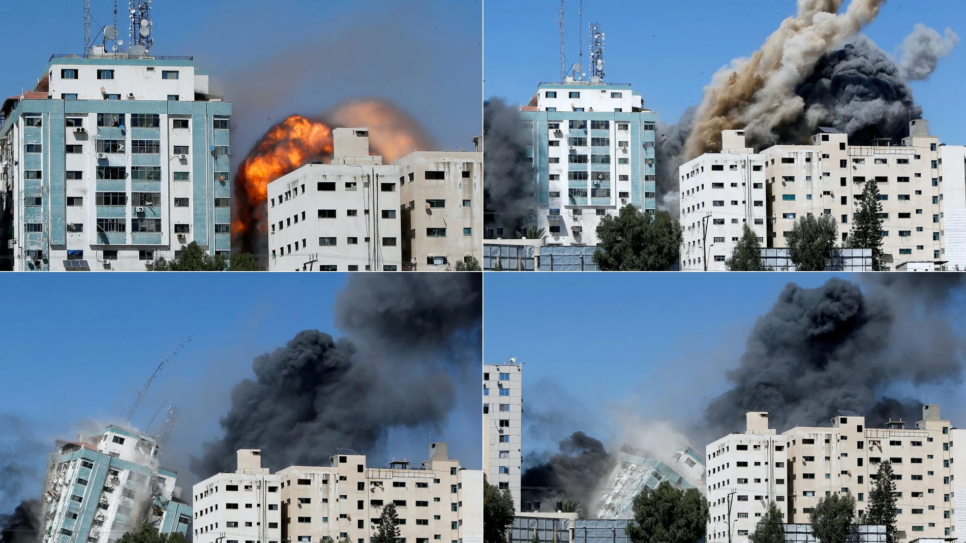 El derrumbe de la torre Al Jalaa, sede de Al Jazeera y AP, fue capturado en vivo