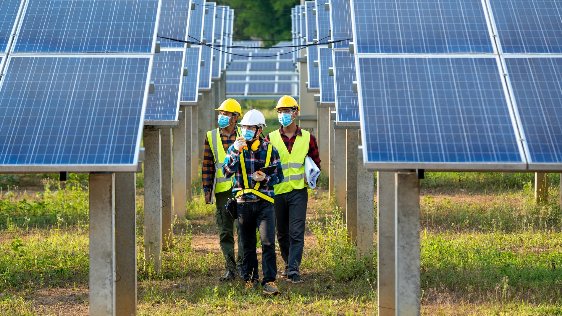 Trabajadores en una planta solar