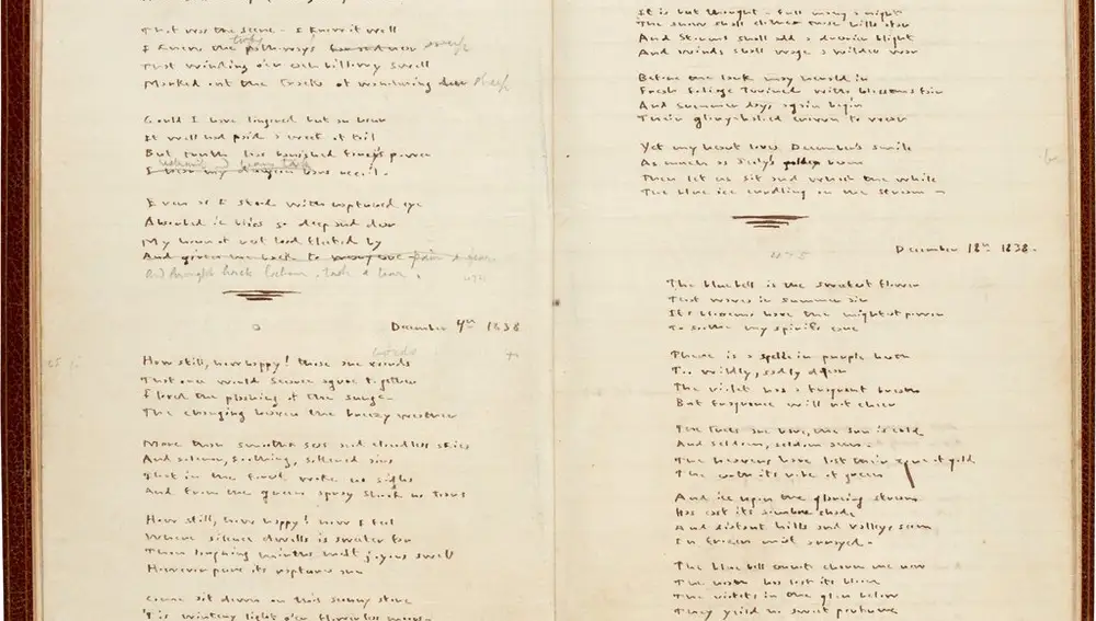 La subasta incluye unos poemas de Emily Brontë con correcciones a lápiz de su hermana Charlotte