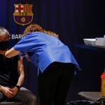 Punto de vacunación masiva contra la pandemia de COVID19 en el Camp Nou de Barcelona.