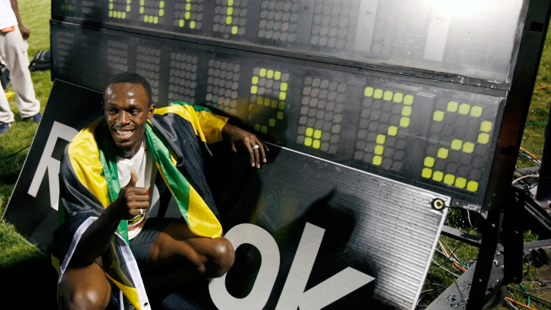 Usain Bolt con su marca de 9.72 en los 100 que logró el 31 de mayo de 2008 en Nueva York