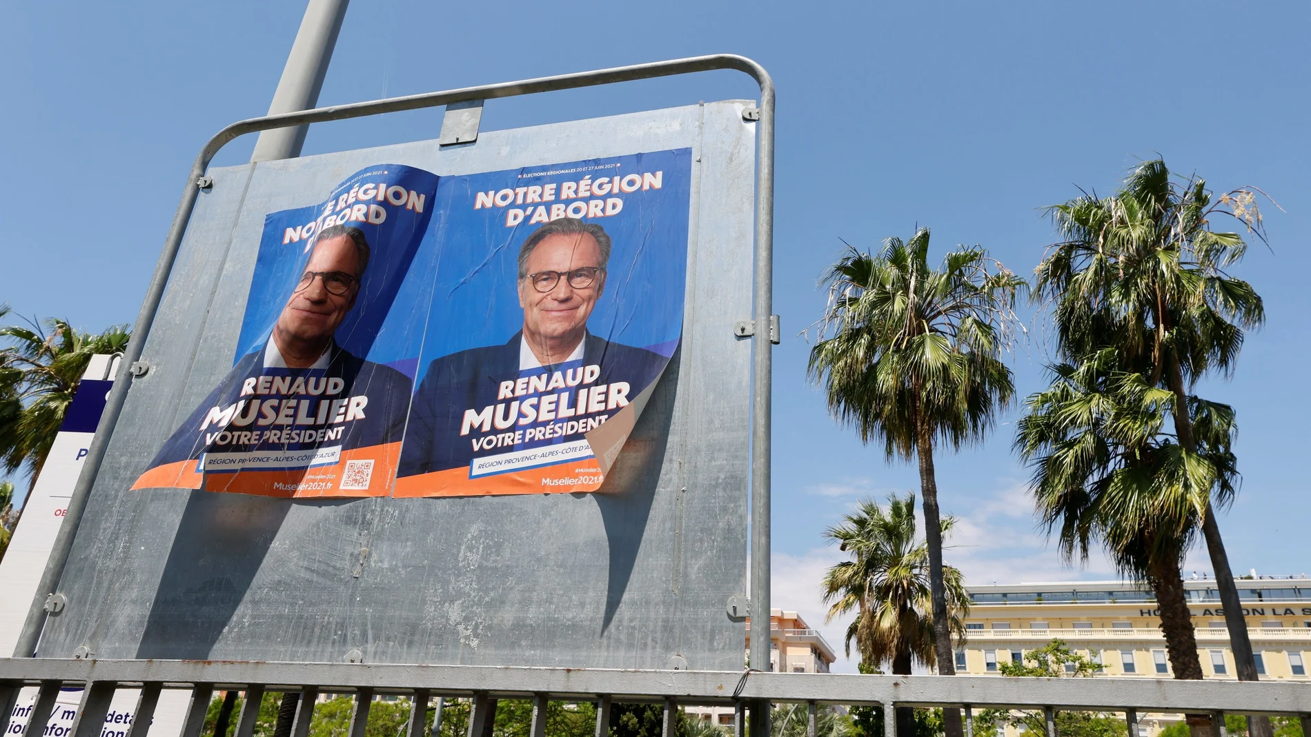 Un cartel electoral del conservador Renaud Muselie, el actual presidente de la región de Provenza Alpes Costa Azul (PACA)