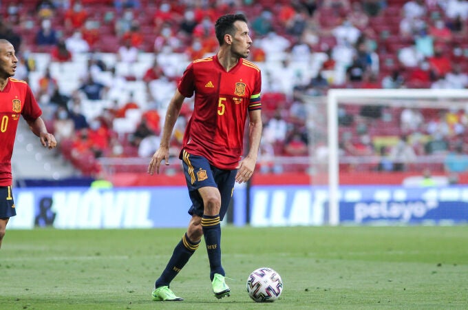 Busquets, durante el amistoso que jugó la selección española el pasado viernes contra Portugal en el Wanda Metropolitano