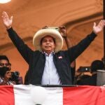El candidato presidencial de Perú Libre, Pedro Castillo, frente a sus seguidores.RICARDO MOREIRA07/06/2021