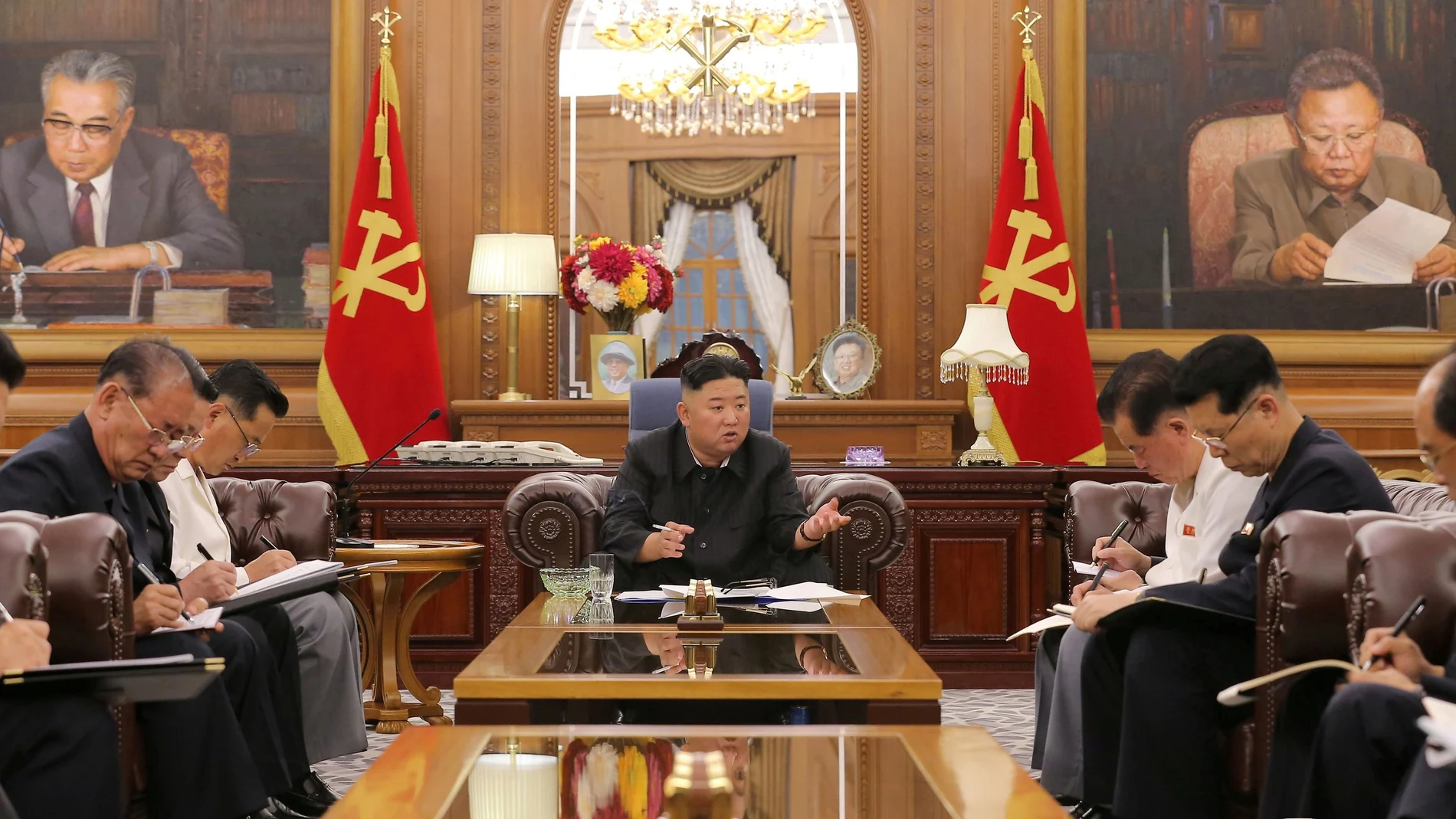 North Korean leader Kim Jong Un at a meeting with senior officials from the Workers' Party of Korea (WPK) Central Committee and Provincial Party Committees in Pyongyang, North Korea, in this undated photo released on June 8, 2021 by North Korea's Korean Central News Agency (KCNA). KCNA/via REUTERS. ATTENTION EDITORS - THIS IMAGE WAS PROVIDED BY A THIRD PARTY. REUTERS IS UNABLE TO INDEPENDENTLY VERIFY THIS IMAGE. NO THIRD PARTY SALES. SOUTH KOREA OUT. TPX IMAGES OF THE DAY