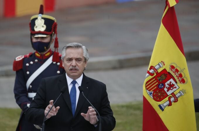 El presidente Alberto Fernández durante su comparecencia con Pedro Sánchez en la Casa Rosada, donde pronunció la polémica frase