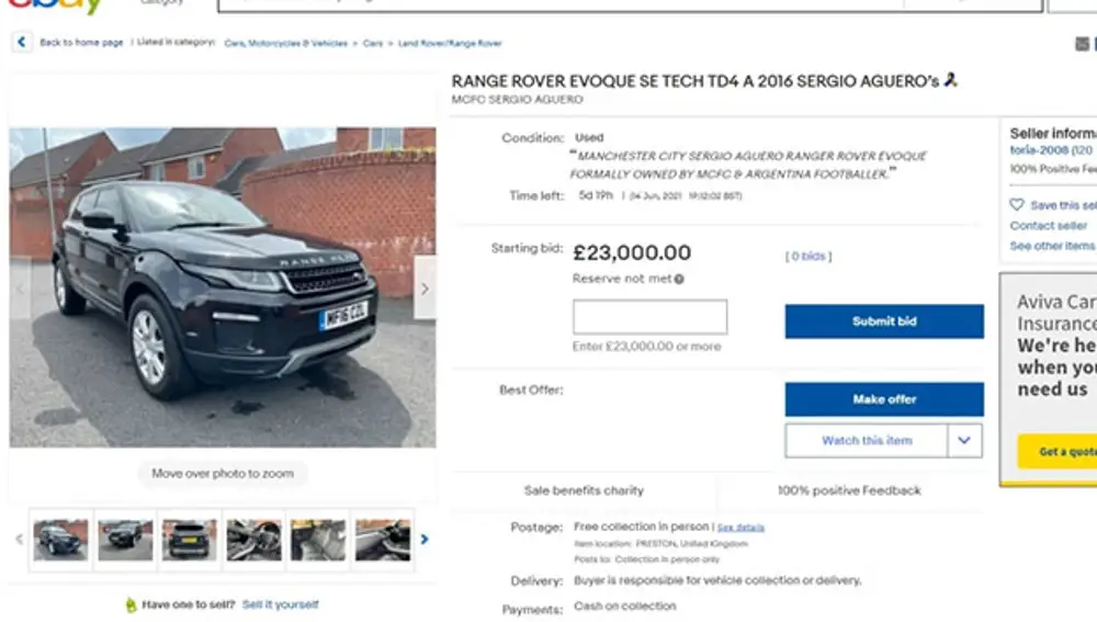 Anuncio en eBay del Range Rover de Sergio Agüero.