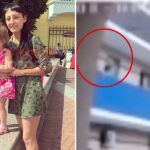 Anna Ruzankina, de 23 años, con su hija y el edificio desde el que la menor cayó al suelo
