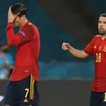 Morata, en el partido contra Suecia, cuando dedicó el gol a Miguel Ángel