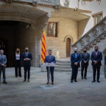 El presidente de la Generalitat, Pere Aragonès, preside la presentación del acuerdo con agentes sociales para el plan de ayudas a empresas, autónomos y trabajadores en ERTE