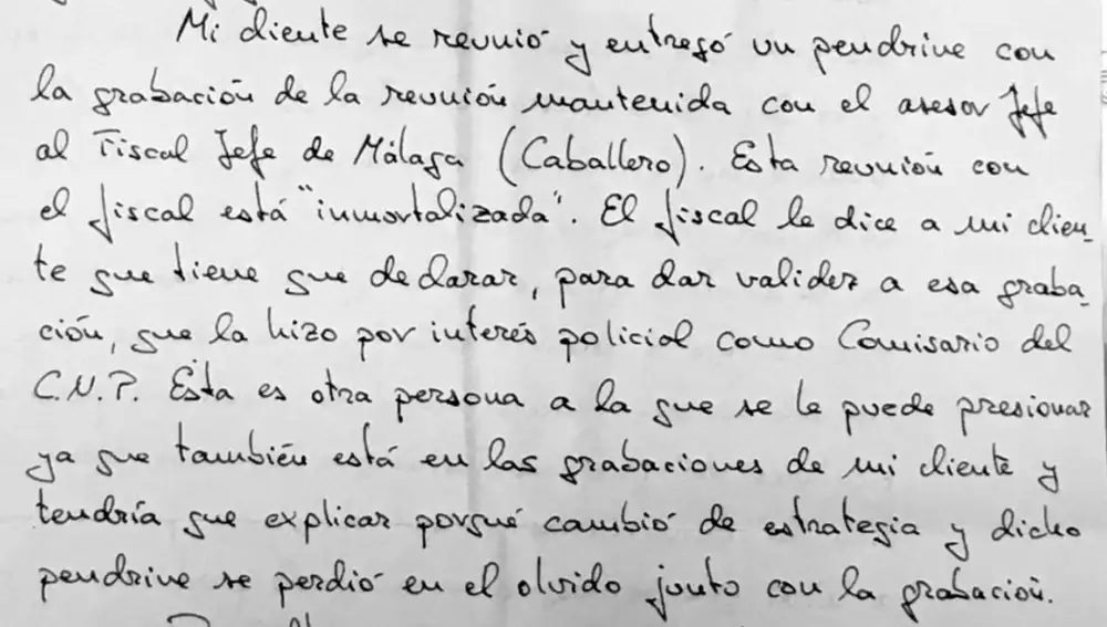 Extracto de la carta de Alfonso Pazos sobre el fiscal jefe de Málaga.
