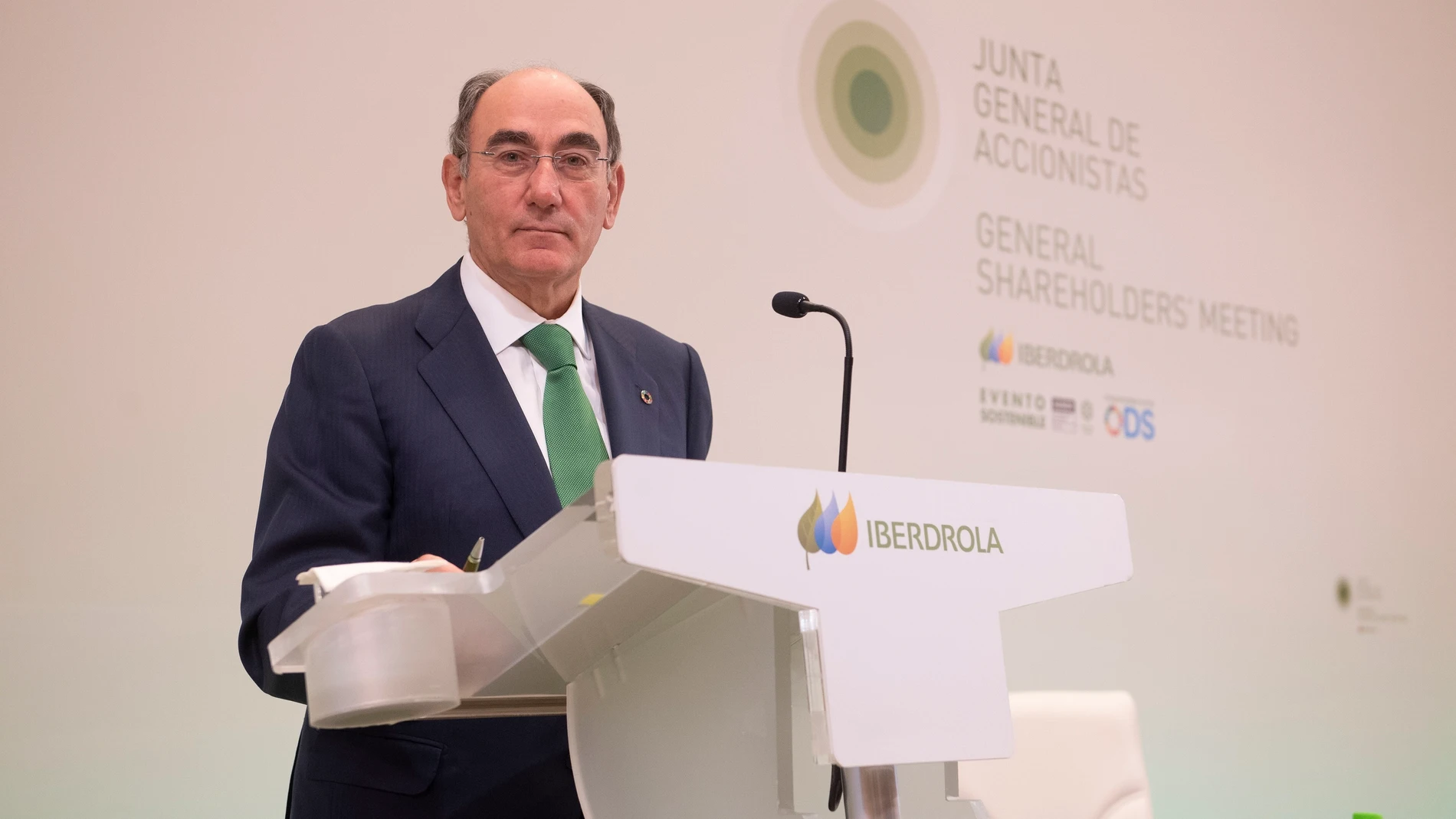 El presidente de Iberdrola, Ignacio Galán, en la junta de la compañía