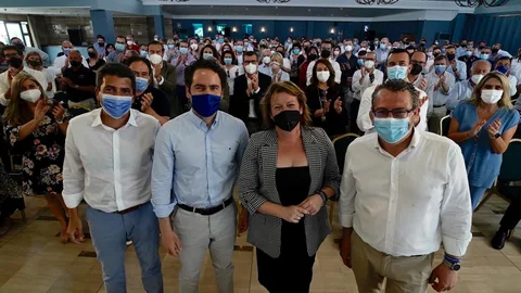 Carlos Mazón, Teodoro García Egea, Ana Serna y Toni Pérez durante la Junta Directiva celebrada en Alicante