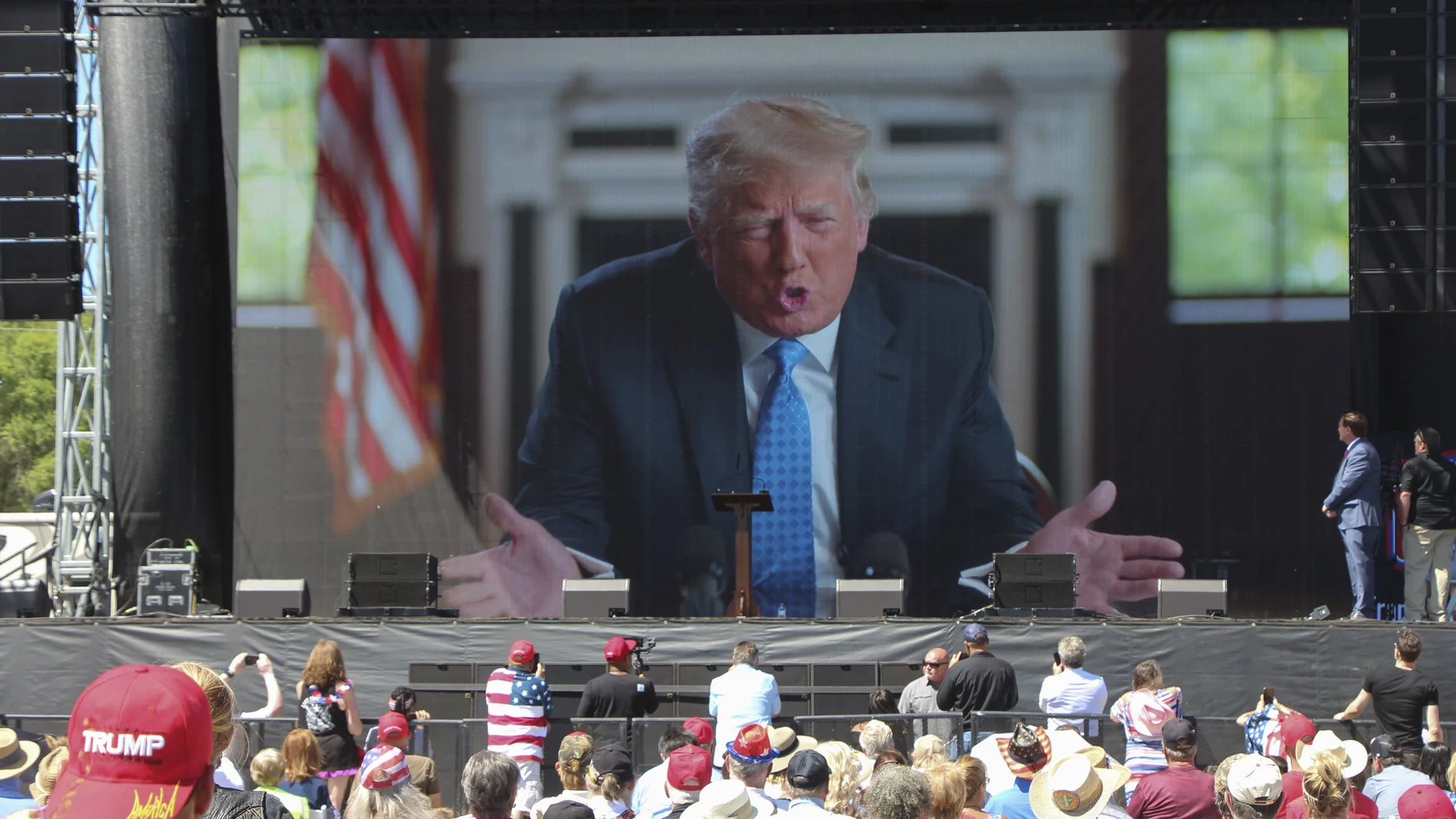 El ex presidente Donald Trump se dirigió a un grupo de simpatizantes de MAGA en New Richmond, Wisconsin, el pasado 12 de junio
